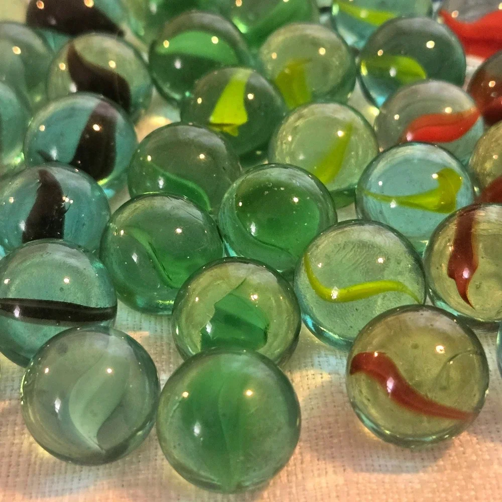 Vintage Glass Cat Eye Marbles Bulk Lot Mixed Colors Green Blue Red Black 54pcs